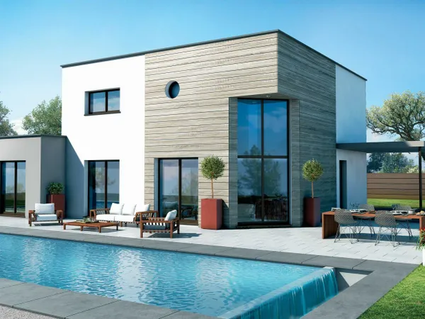 Projet de maison toit plat de 140 m² implanté...